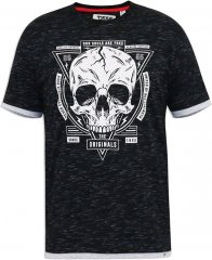 D555 DARREN Skull Printed T-Shirt With Double Layer On Hem & Cuff Black Reno