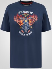 D555 Hockney Motorbike With Flame Wings T-shirt Con Stampa Blu Navy