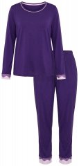 Ulla Popken 812441 Pigiama a maniche lunghe con pizzo Blu reale