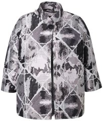 Ulla Popken 816673 Blazer oversize in jacquard con maniche 3/4 Nero