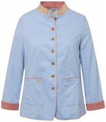 Ulla Popken 823538 Blazer in misto lino con collo alto Azzurro
