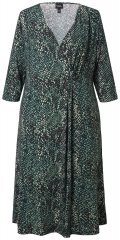 Ulla Popken 841839 Abito in jersey animalier con maniche a 3/4 Verde scuro