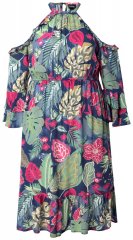 Ulla Popken 842471 Abito midi fantasia Blu scuro