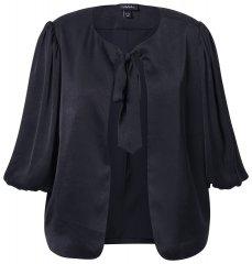 Ulla Popken 842712 Blazer corto da annodare con maniche a volant Nero