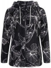 Ulla Popken 842758 Giacca in pile a fiori con cappuccio Nero