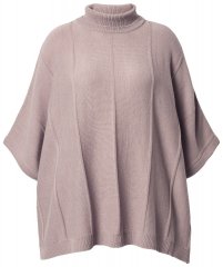 Ulla Popken 844996 Poncho a coste in merino con collo alto Marrone chiaro
