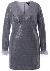 Ulla Popken 845145 Abito di paillettes con scollo a V Argento