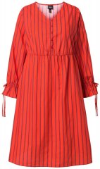 Ulla Popken 845863 Abito midi a righe con cintura da annodare Corallo