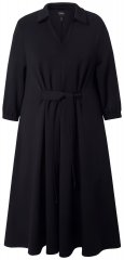 Ulla Popken 846373 Abito midi con cintura da annodare Nero