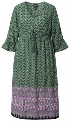 Ulla Popken 847798 Abito midi svasato con scollo a V Verde scuro