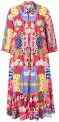 Ulla Popken 848015 Abito midi fantasia con coulisse Rosa