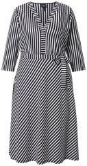 Ulla Popken 848052 Abito midi a righe con cintura da annodare Nero