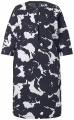 Ulla Popken 848061 Abito midi a fiori con maniche a 3/4 Nero