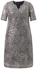 Ulla Popken 848137 Abito di paillettes animalier Beige
