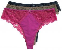 Ulla Popken 848522 Perizoma con pizzo confezione da 3 Viola scuro