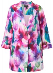 Ulla Popken 849728 Blazer a fiori in misto lino Bianco