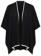 Ulla Popken 851127 Poncho in maglia aperto con bordo di strass Nero