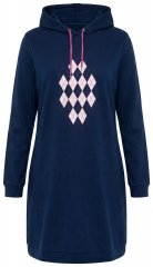 Ulla Popken 851749 Abito da casa a quadri con cappuccio Blu scuro
