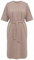 Ulla Popken 852288 Abito midi a maniche corte con cintura da annodare Marrone chiaro