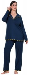 Ulla Popken 852573 Pigiama con collo a camicia Blu scuro