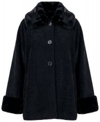 Ulla Popken 852644 Giacca a mantella con bordo in pelliccia sintetica Nero