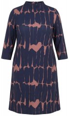 Ulla Popken 853590 Abito in jersey fantasia con maniche a 3/4 Blu scuro