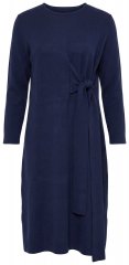 Ulla Popken 853760 Abito in maglia a maniche lunghe con cintura da annodare Blu scuro