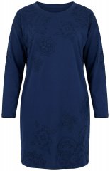 Ulla Popken 853877 Abito in felpa a fiori Blu scuro