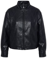 Ulla Popken 854795 Giacca biker in ecopelle Nero
