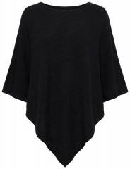 Ulla Popken 855277 Poncho in maglia con orlo a punta e scollo a barchetta Nero