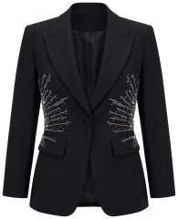 Ulla Popken 855550 Blazer sciancrato con pietre scintillanti Nero