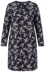 Ulla Popken 856129 Camicia da notte a fiori in cotone biologico Nero