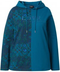 Ulla Popken Split Print LOVE Hoodie Teal