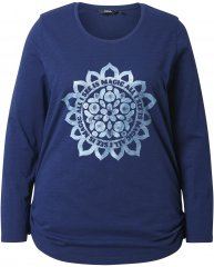 Ulla Popken Mandala Long Sleeve Graphic Tee Ink Blue