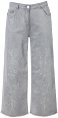Ulla Popken Embroidered Wide Leg Fringed Hem Jeans Grey