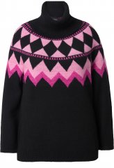 Ulla Popken Neon Alpine Pattern Long Sleeve Turtleneck Sweater Light Pink