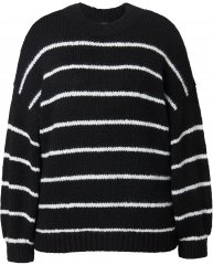 Ulla Popken Oversized Striped Balloon Sleeve Sweater Black