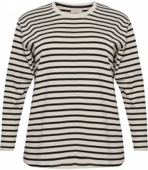 Kaffe Curve Winni Manica lunga T-shirt Bianco antico/Nero riga