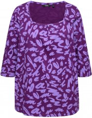 Ulla Popken Scribble Print Square Neck 3/4 Sleeve Tee Violet