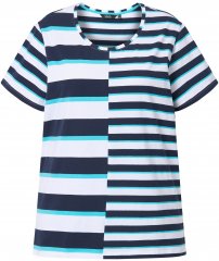 Ulla Popken Mix Stripe Short Sleeve Tee Deep Aqua