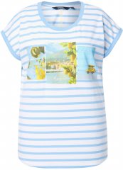 Ulla Popken Striped Short Sleeve Citrus Graphic Tee Light Blue