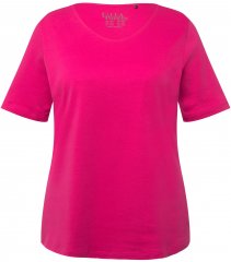 Ulla Popken Double Layer Rounded V-Neck Slim Fit Tee Fuchsia Pink