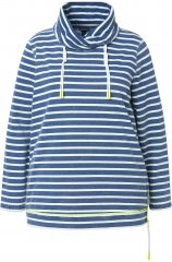 Ulla Popken Striped Turtleneck Neon Detail Sweatshirt Indigo Denim