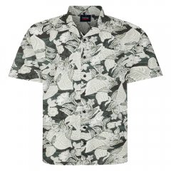 Espionage SH434 camicia a maniche corte con stampa di foglie verde