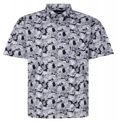 Espionage SH462 Camicia con stampa a foglie blu navy/bianco