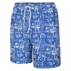 Espionage SW097 Pantaloncini da Bagno con Stampa Hawaiana Blu Royal/Bianco