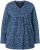 Ulla Popken Geometric Print 3/4 Sleeve Pleated Tee Navy Blue - T-shirt stampate da donna - 