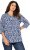 Ulla Popken Floral 3/4 Sleeve V-Neck A-Line Tee Blue - T-shirt - 