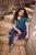 Ulla Popken Tile Print Short Sleeve Pleated Tee Teal - T-shirt stampate da donna - 