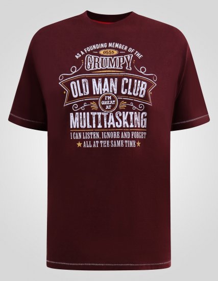 D555 Baldwin Grumpy Old Man Club Print Crew Neck T-shirt Burgundy/ Black Twist - Magliette - Magliette Uomo Taglie Forti
